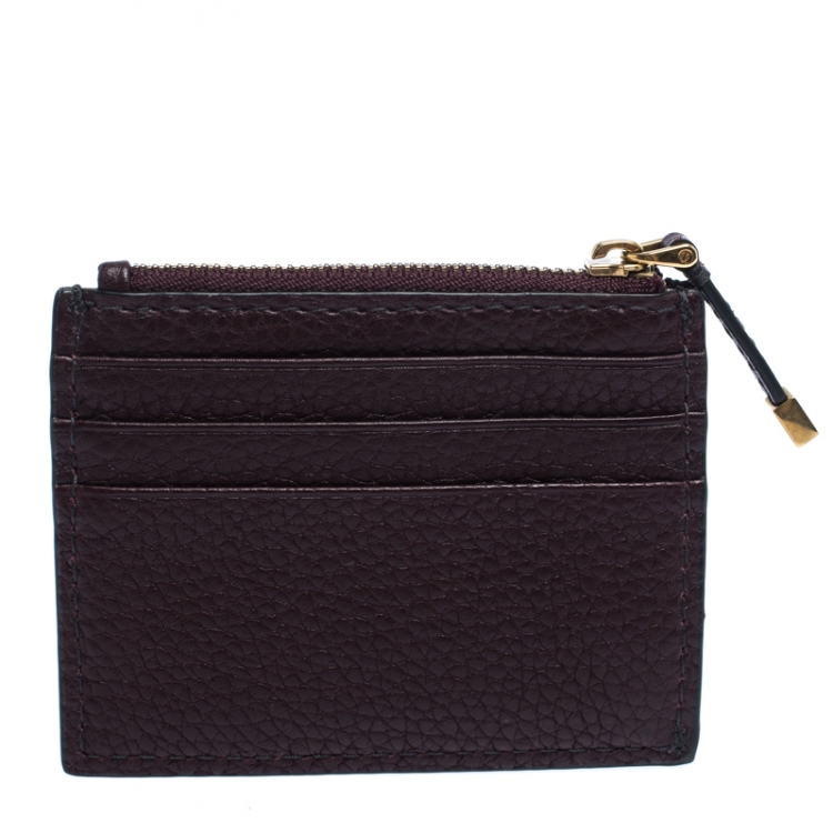 Pre Owned Dior Dark Burgundy Leather Zip Card Holder