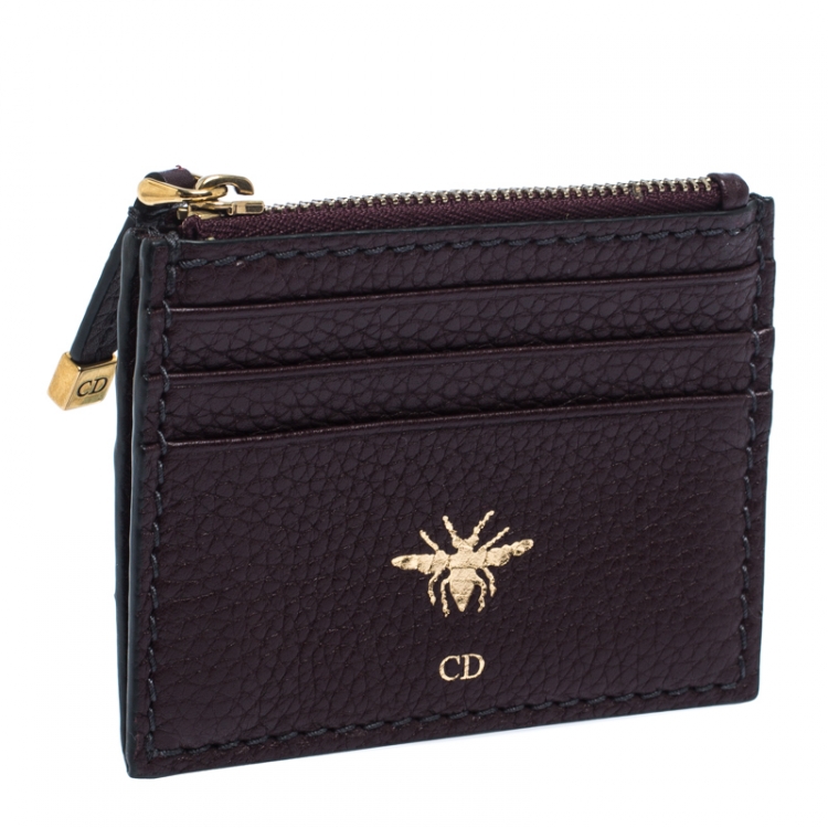 Pre Owned Dior Dark Burgundy Leather Zip Card Holder