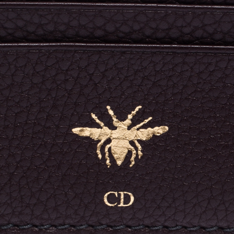 Pre Owned Dior Dark Burgundy Leather Zip Card Holder