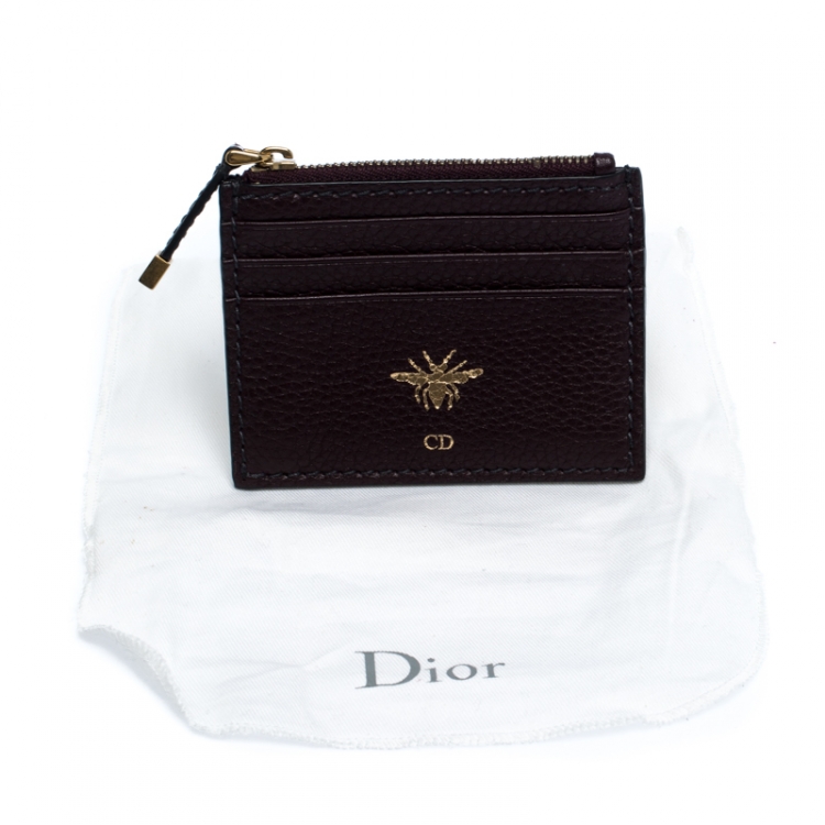 Pre Owned Dior Dark Burgundy Leather Zip Card Holder