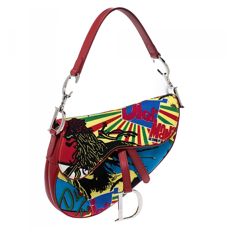 Pre Owned Dior Multicolor Fabric Bob Marley Saddle Bag