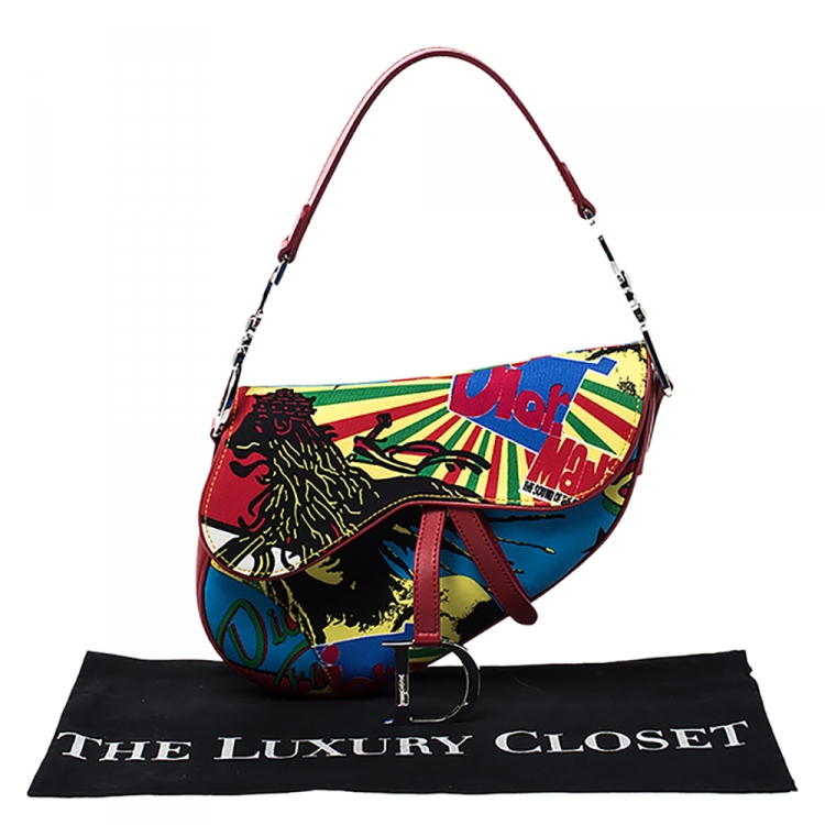 Pre Owned Dior Multicolor Fabric Bob Marley Saddle Bag