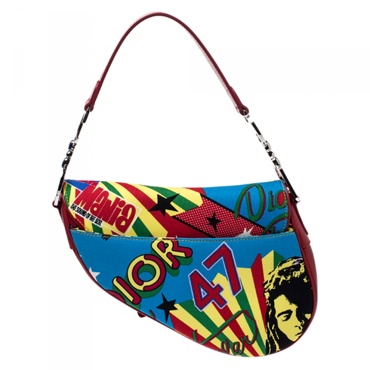 Pre Owned Dior Multicolor Fabric Bob Marley Saddle Bag