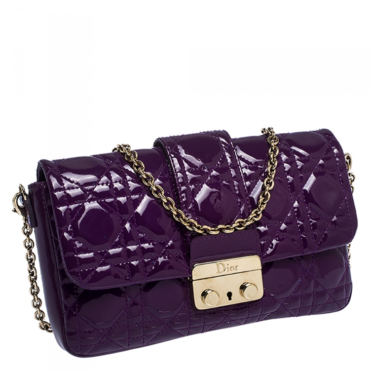 Pre Owned Dior Purple Cannage Quilted Patent Leather Miss Dior Promenade Pouch 