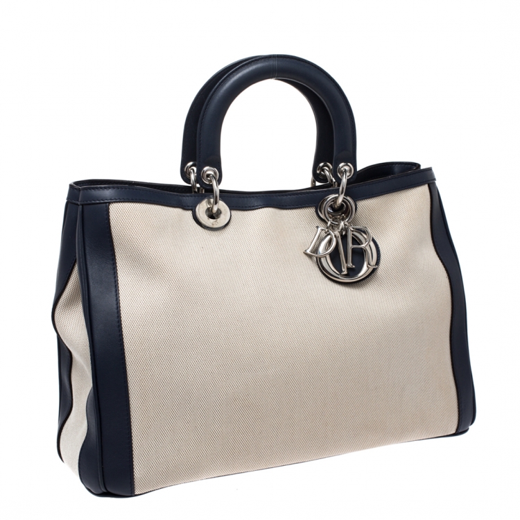 مملوكة مسبقًا Dior Cream/Blue Canvas and Leather Large Diorissimo Shopper Tote