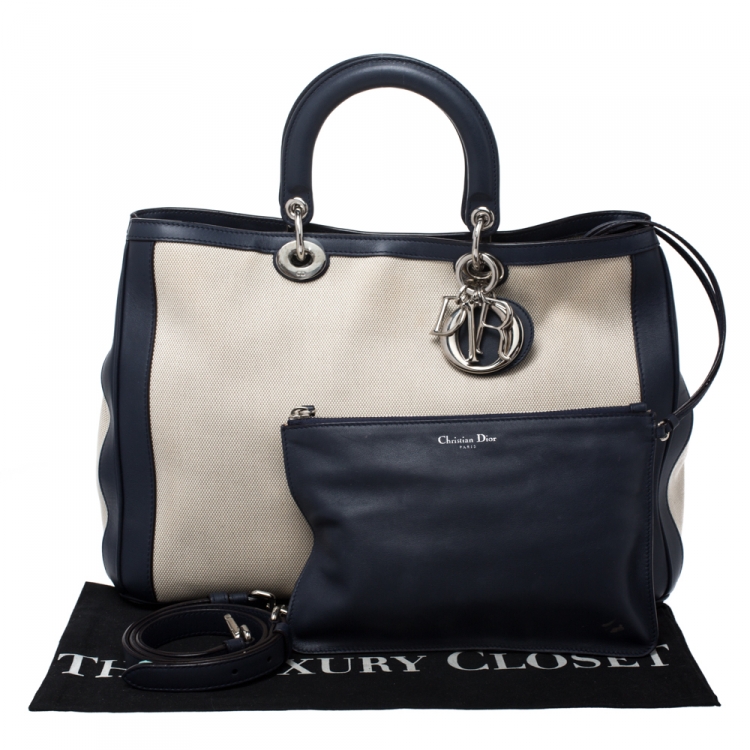 مملوكة مسبقًا Dior Cream/Blue Canvas and Leather Large Diorissimo Shopper Tote