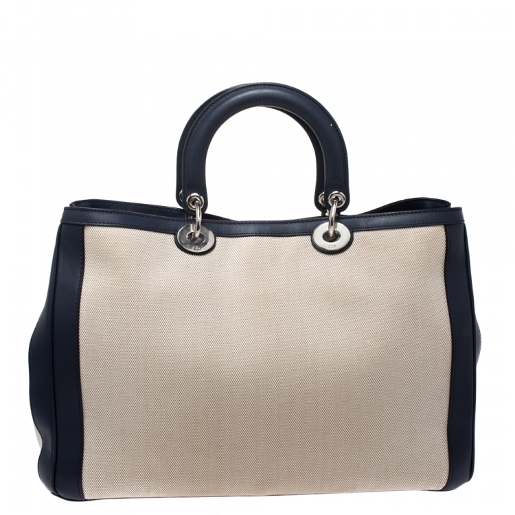 مملوكة مسبقًا Dior Cream/Blue Canvas and Leather Large Diorissimo Shopper Tote