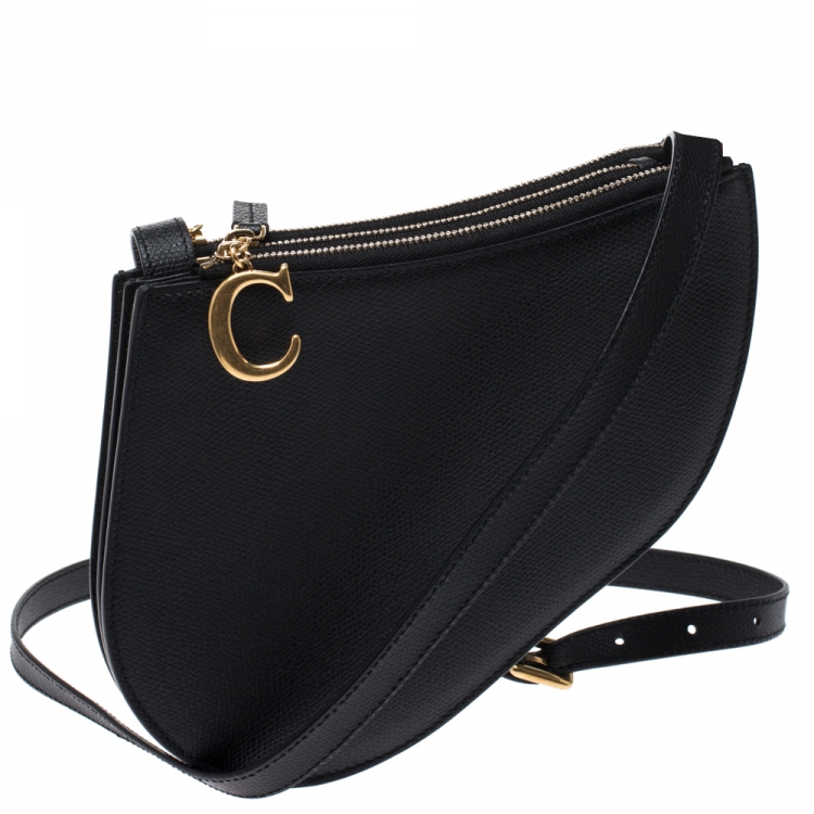 Pre Owned Dior Black Leather Saddle Triple Zip Crossbody Bag