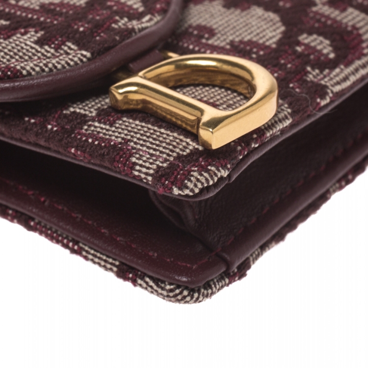 Pre Owned Dior Burgundy Oblique Canvas Saddle Card Holder