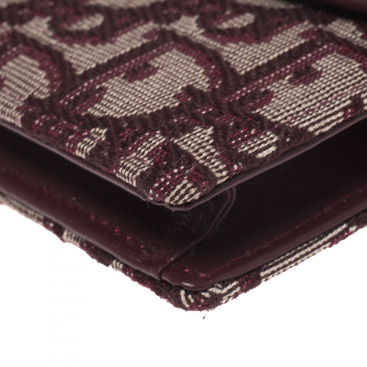 Pre Owned Dior Burgundy Oblique Canvas Saddle Card Holder