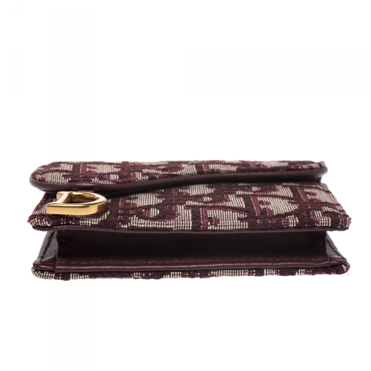 Pre Owned Dior Burgundy Oblique Canvas Saddle Card Holder