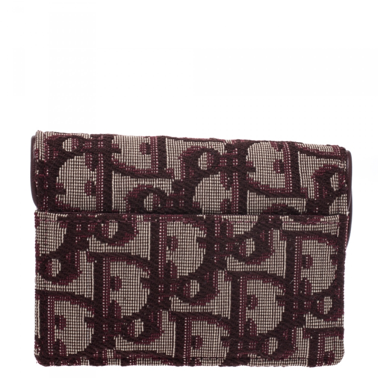 Pre Owned Dior Burgundy Oblique Canvas Saddle Card Holder
