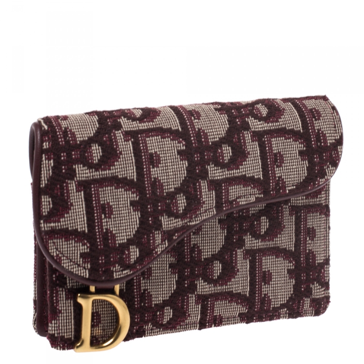 Pre Owned Dior Burgundy Oblique Canvas Saddle Card Holder