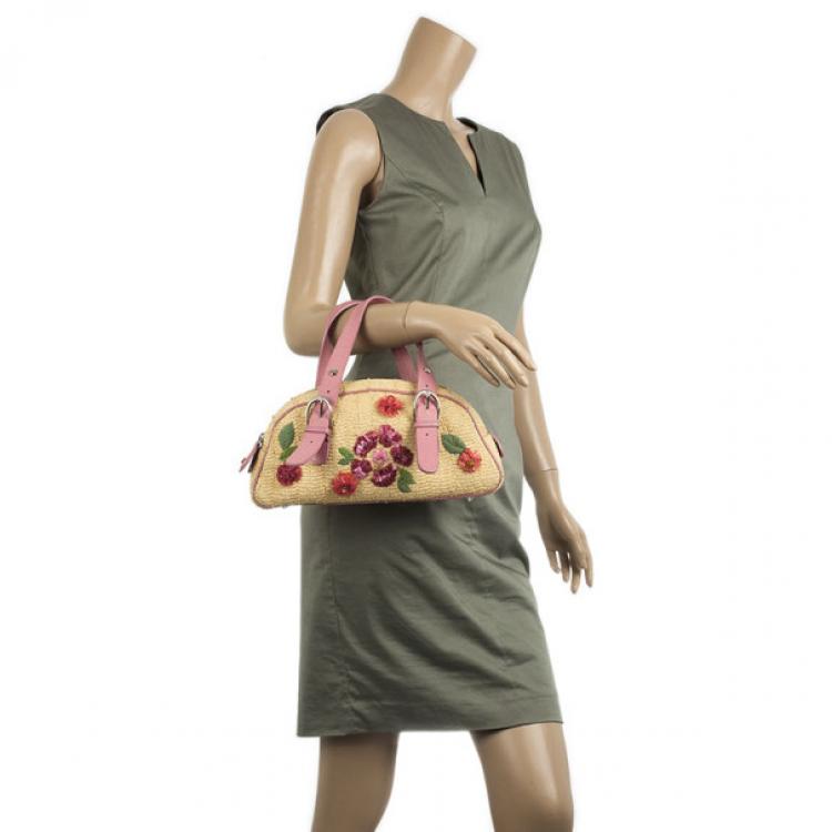 Pre Owned Dior Wicker Frame Bag with Raffia Flowers