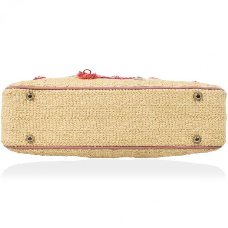 Pre Owned Dior Wicker Frame Bag with Raffia Flowers