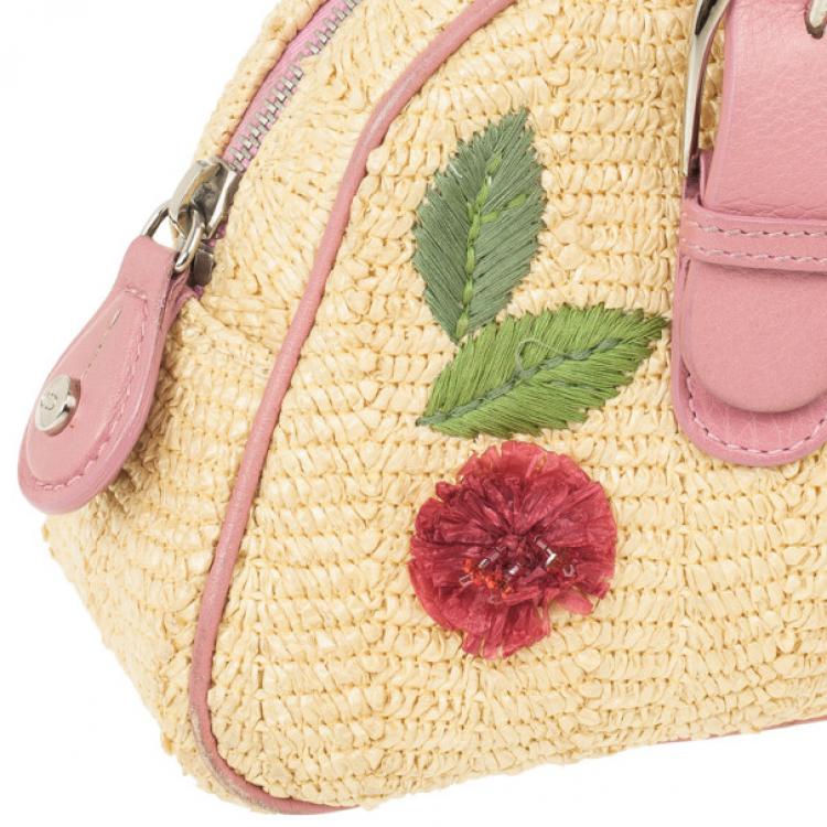 Pre Owned Dior Wicker Frame Bag with Raffia Flowers