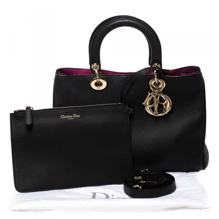 Pre Owned Dior Black Leather Medium Diorissimo Shopper Tote