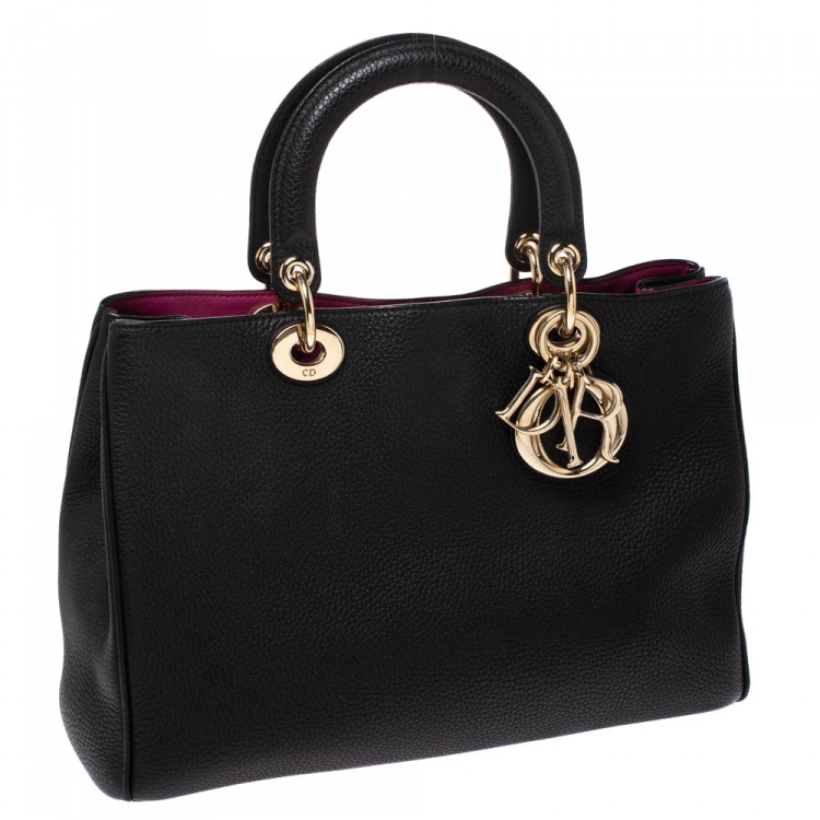 Pre Owned Dior Black Leather Medium Diorissimo Shopper Tote