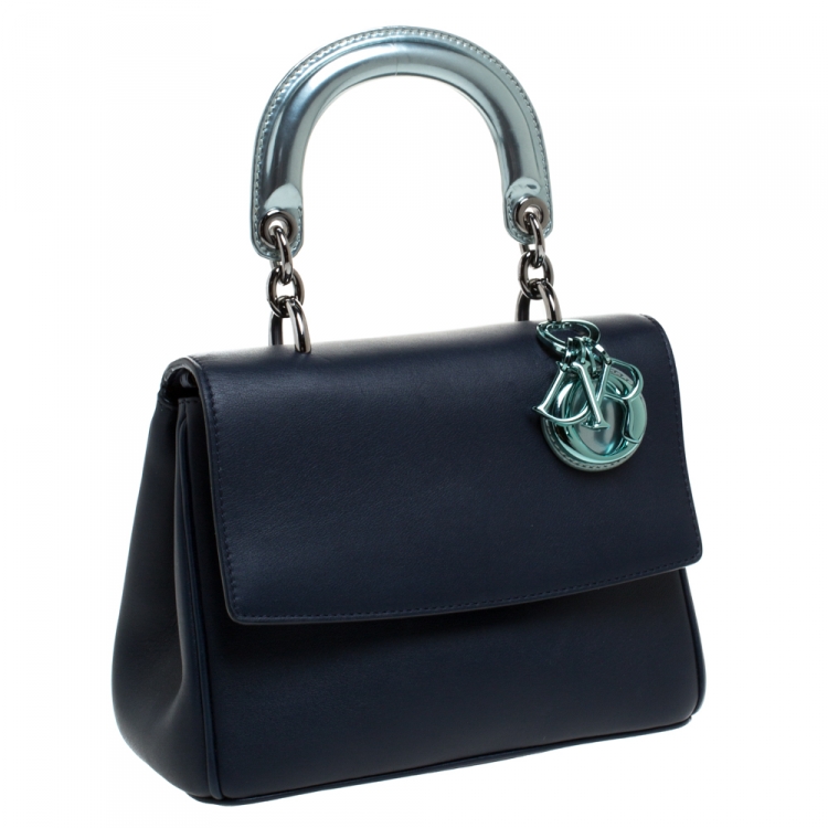 Pre Owned Dior Metallic Blue/Navy Blue Leather Mini Be Dior Top Handle Bag