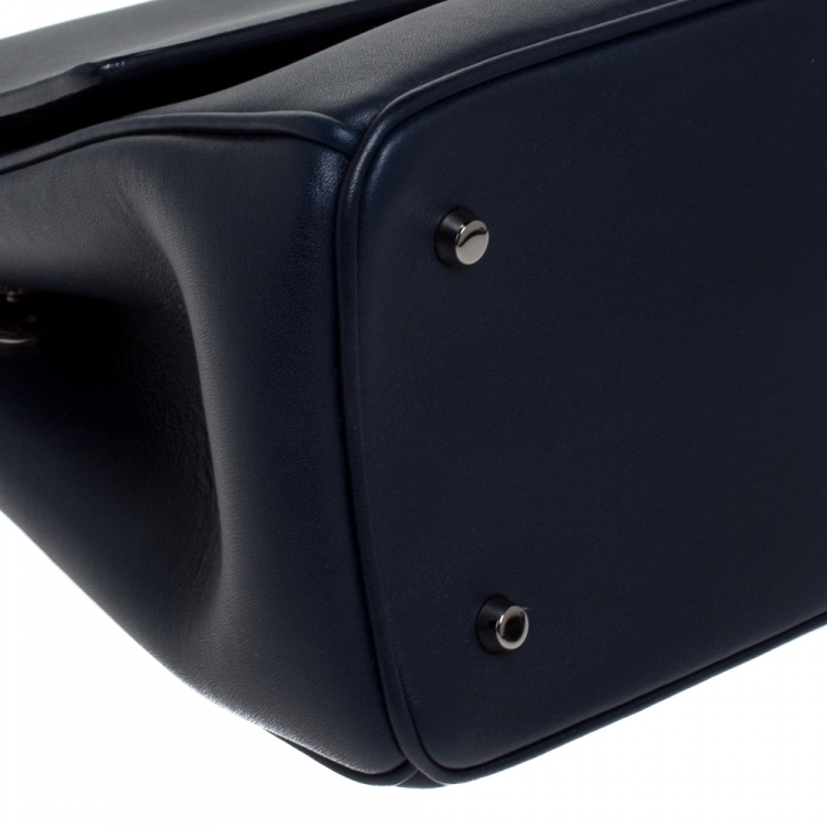 Pre Owned Dior Metallic Blue/Navy Blue Leather Mini Be Dior Top Handle Bag