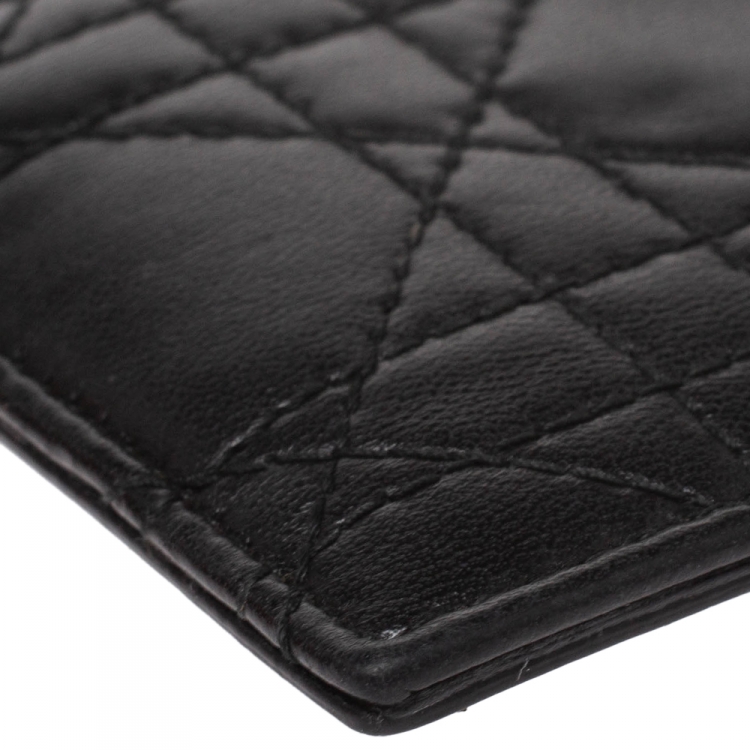 Pre Owned Dior Black Leather Lady Dior Card Holder