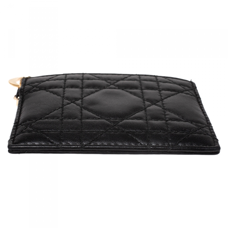 Pre Owned Dior Black Leather Lady Dior Card Holder