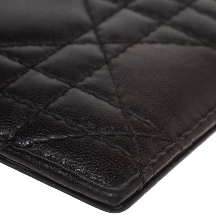 Pre Owned Dior Black Leather Lady Dior Card Holder