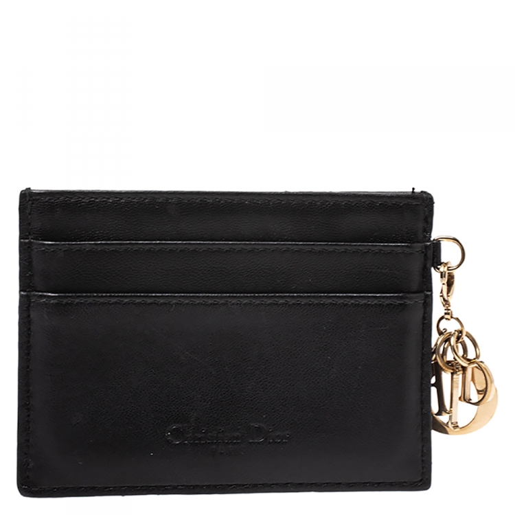 Pre Owned Dior Black Leather Lady Dior Card Holder