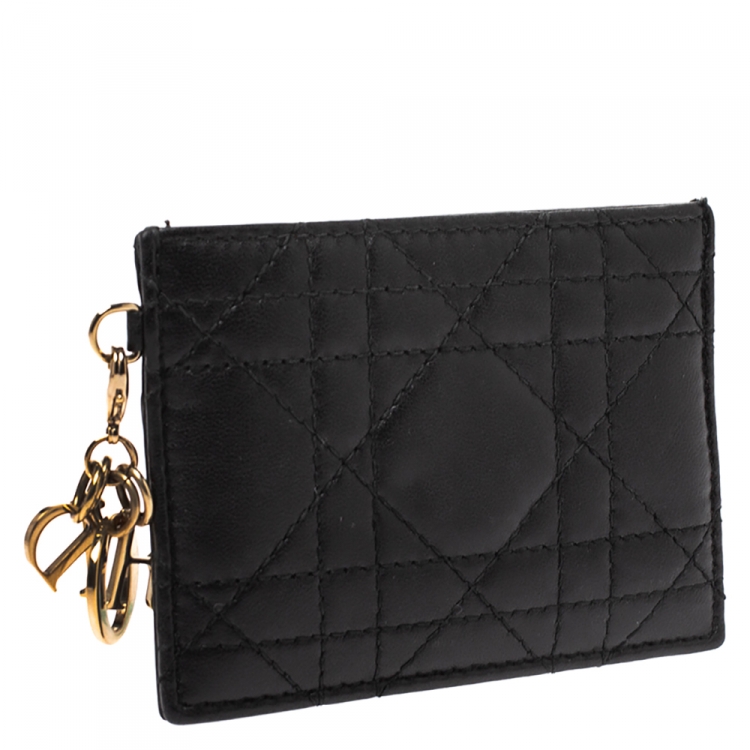 Pre Owned Dior Black Leather Lady Dior Card Holder