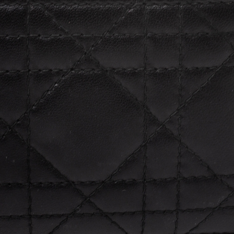 Pre Owned Dior Black Leather Lady Dior Card Holder