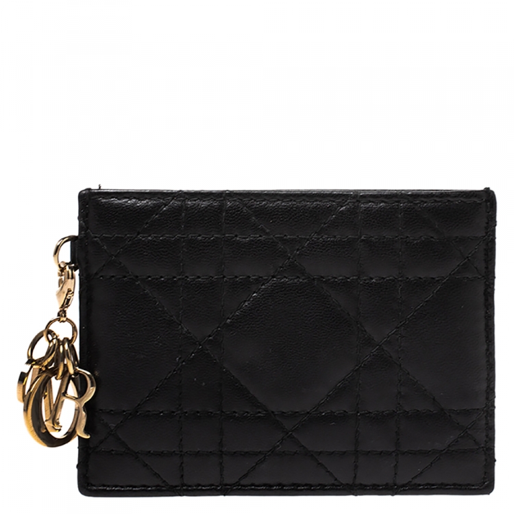 Pre Owned Dior Black Leather Lady Dior Card Holder