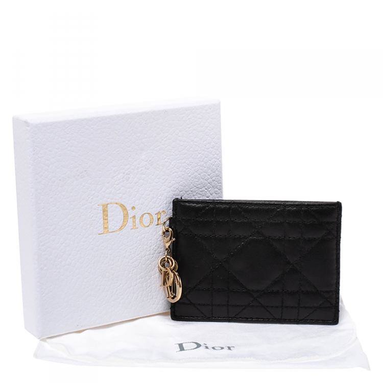Pre Owned Dior Black Leather Lady Dior Card Holder