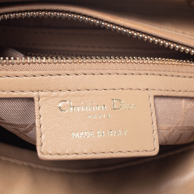 Pre Owned Dior Beige Leather Medium Lady Dior Tote
