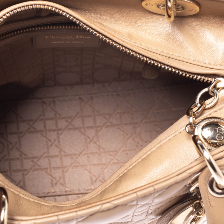 Pre Owned Dior Beige Leather Medium Lady Dior Tote