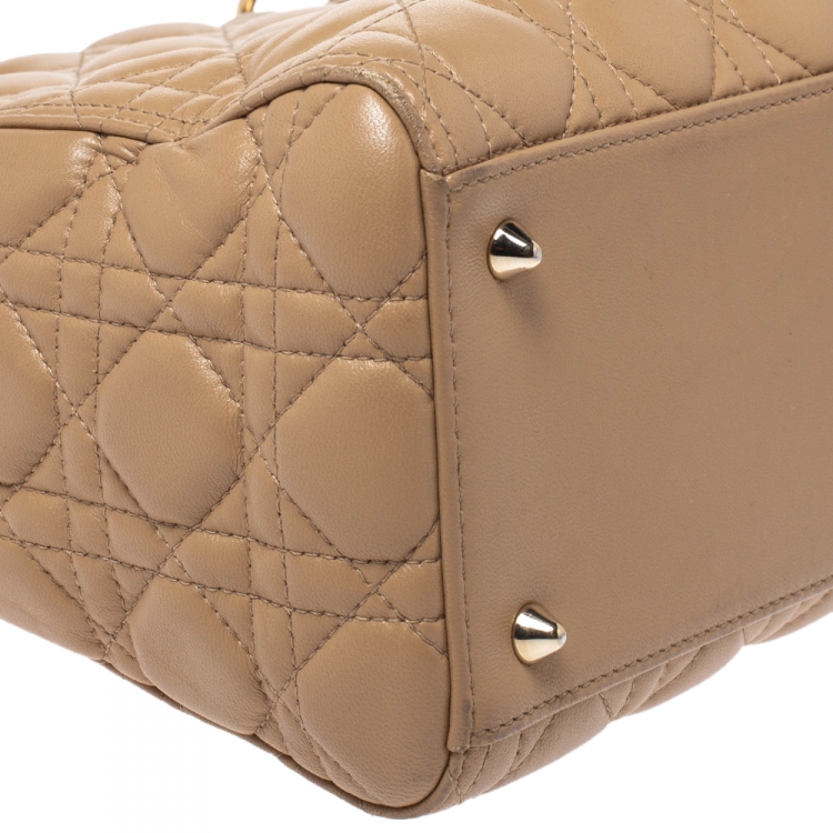 Pre Owned Dior Beige Leather Medium Lady Dior Tote
