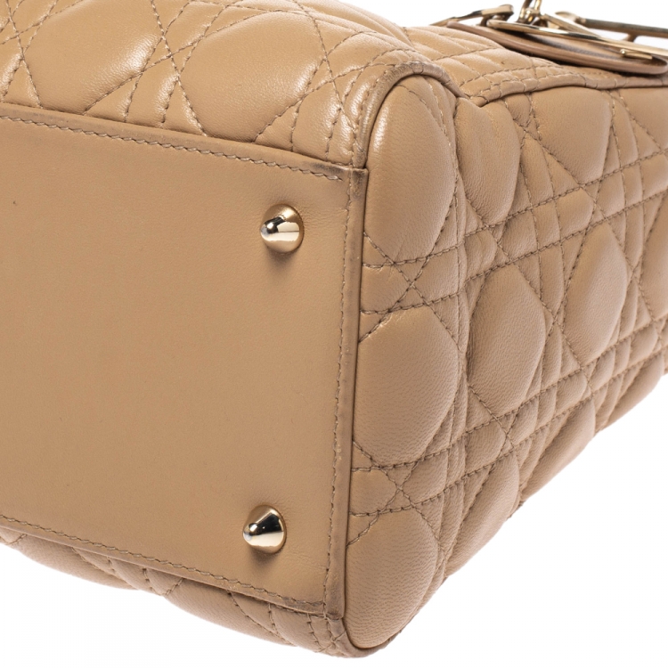 Pre Owned Dior Beige Leather Medium Lady Dior Tote