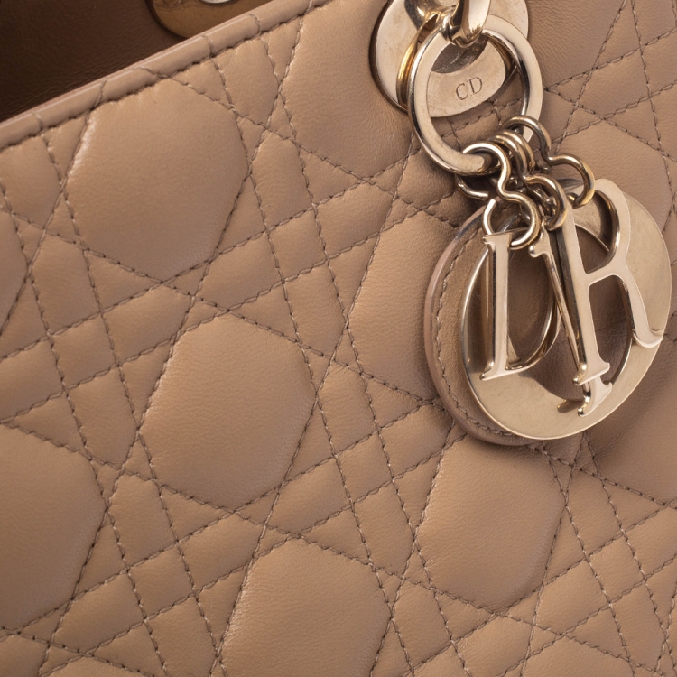 Pre Owned Dior Beige Leather Medium Lady Dior Tote