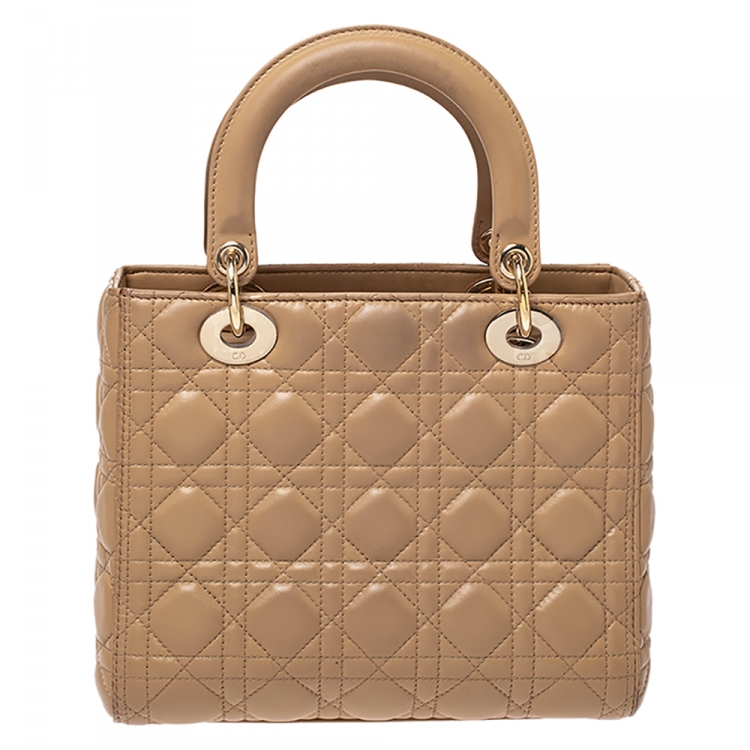 Pre Owned Dior Beige Leather Medium Lady Dior Tote