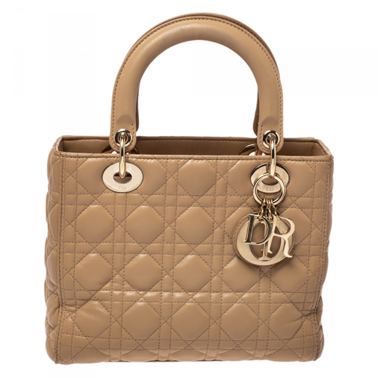Pre Owned Dior Beige Leather Medium Lady Dior Tote