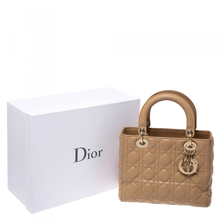 Pre Owned Dior Beige Leather Medium Lady Dior Tote