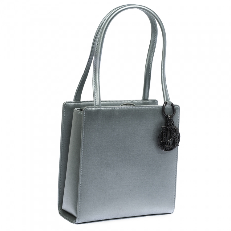 Pre Owned Dior Metallic Light Blue Satin Vintage Mini Tote