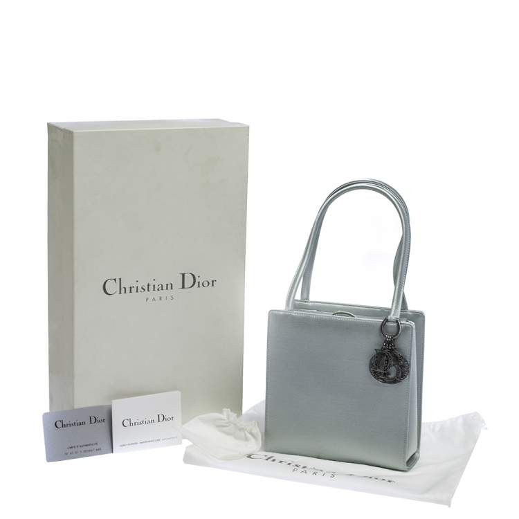 Pre Owned Dior Metallic Light Blue Satin Vintage Mini Tote