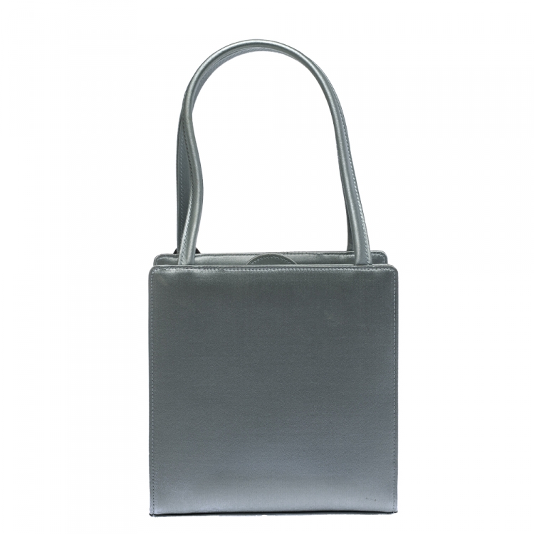 Pre Owned Dior Metallic Light Blue Satin Vintage Mini Tote