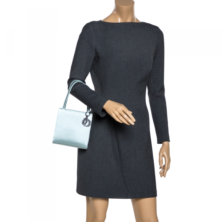 Pre Owned Dior Metallic Light Blue Satin Vintage Mini Tote