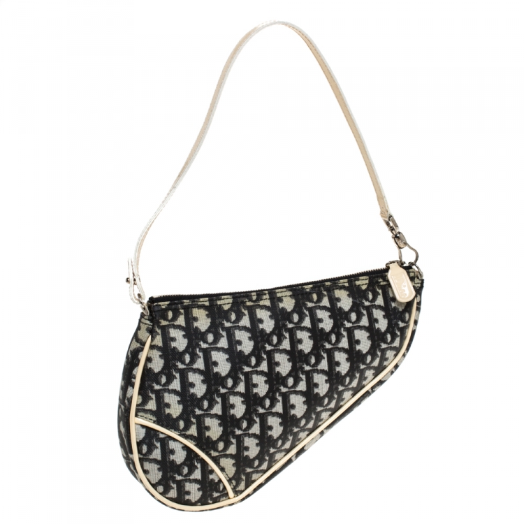 Pre Owned Dior Black/Cream Diorissimo Coated Canvas and Patent Leather Saddle Bag