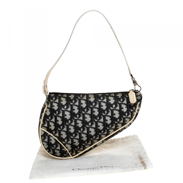 Pre Owned Dior Black/Cream Diorissimo Coated Canvas and Patent Leather Saddle Bag