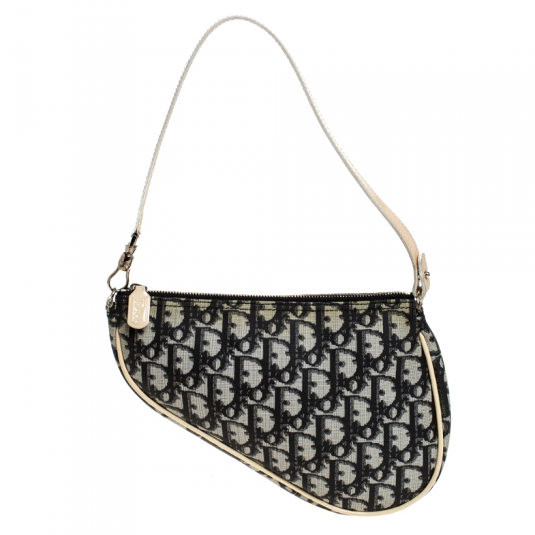 Pre Owned Dior Black/Cream Diorissimo Coated Canvas and Patent Leather Saddle Bag