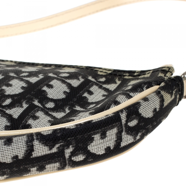 Pre Owned Dior Black/Cream Diorissimo Coated Canvas and Patent Leather Saddle Bag