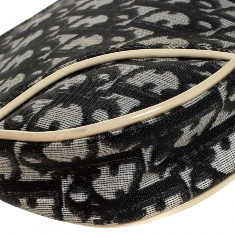 Pre Owned Dior Black/Cream Diorissimo Coated Canvas and Patent Leather Saddle Bag