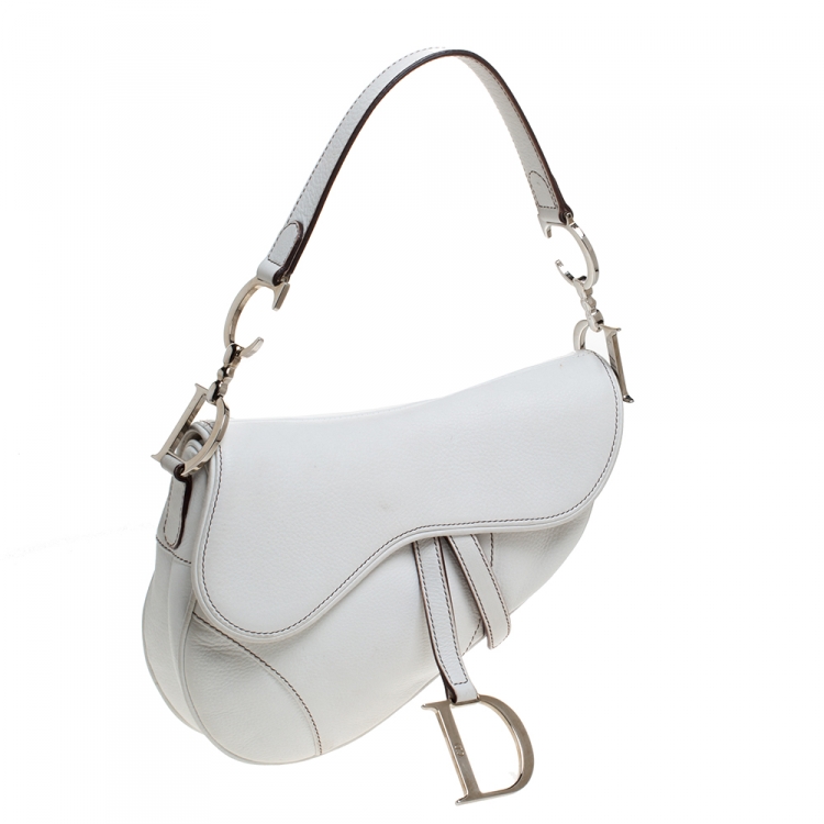 Pre Owned Dior White Leather Saddle Bag